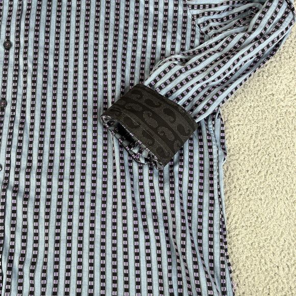 Robert Graham Shirt Mens 3XL Purple Blue Pink Long Sleeve Flip Cuff Button - Picture 2 of 13